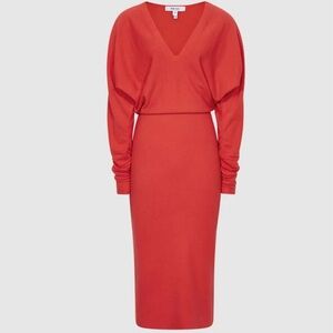 Reiss Jenna Cashmere Blend Ruched Sleeve Sweater Dress in Scarlet, Size Large